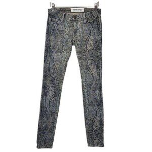Etienne Marcel Paisley Print Corduroy Skinny Pants Womens 24‎ Low Rise Stretch